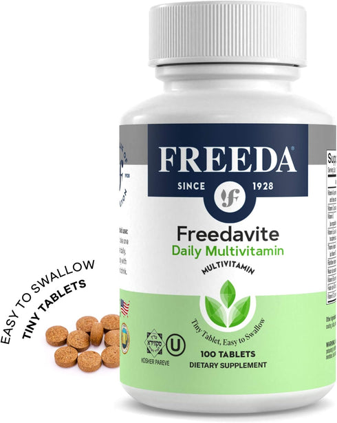 Freedavite Tiny Tablet - Moderate Multivitamin for Men and Women, 100 Count, Vitamins A, C, D, E, B1, B2, B6, B12
