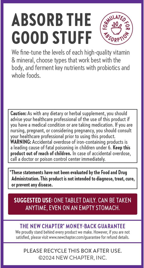 New Chapter Iron Supplement - Whole-Food Fermented Iron Complex with Organic Vegetables & Herbs, Non-Constipating Dose,