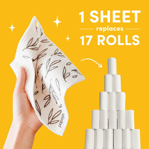 Papaya Reusable Paper Towels 2-Pack, Quick Drying, No Odor, 1 Sheet Replaces 17 Rolls, Eco-Friendly Kitchen Cloth