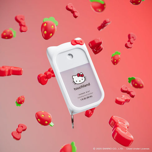Set, Touchland x Hello Kitty Hand Sanitizer and Case Scented & Stylish Bundle, Travel Size, Dye Free Hydrating Hand