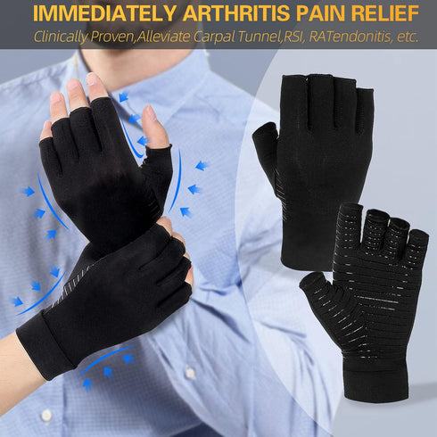 Donfri 2 Pairs Copper Infused Compression Gloves for Arthritis, Fingerless Pain Relief for Men Women (M)