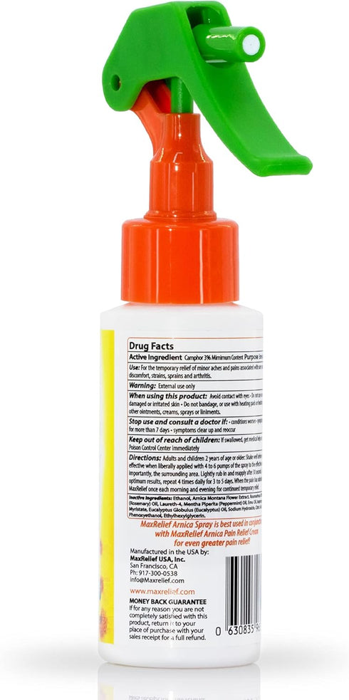 MaxRelief Arnica Pain Relief Spray - Fast-Acting Muscle & Joint Pain Relief - Natural Formula - Travel Size - 2 Oz