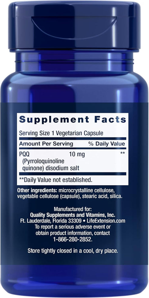 Life Extension PQQ Caps – Pyrroloquinoline Quinone, 10 mg – Promotes the Growth of New Mitochondria, ATP, Energy Support – Gluten-Free, Non-GMO, Vegetarian – 30 Capsules