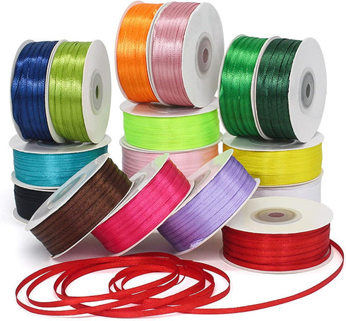 Blue Solid Color Thin Satin Ribbon - 1/8 Inch x 100 Yards Double Face for Crafts