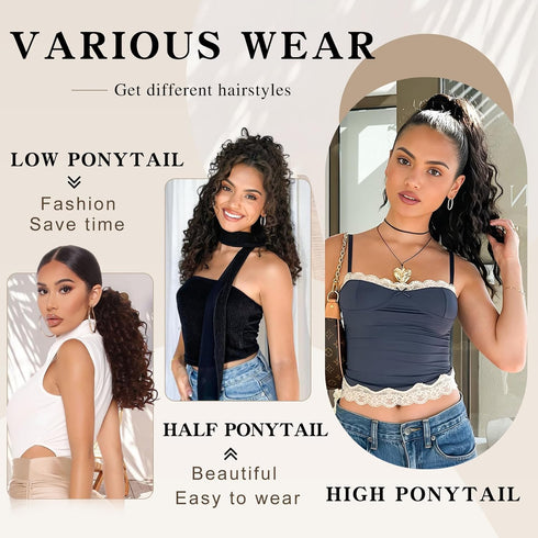 Ponytail Extension, Curly Drawstring Ponytail for Women, 18 Inch Natural Fluffy Synthetic Hairpiece