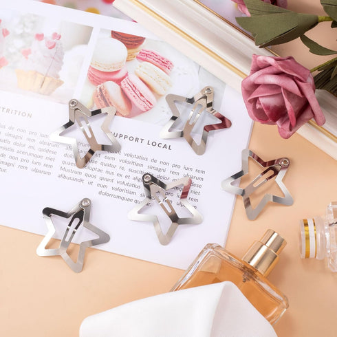 20 Pcs Silver Star Hair Clips - 1.18"/3cm Metal Snap Clips, Cute Non-Slip Hair Accessories