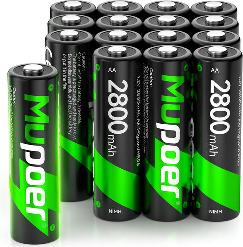 Mupoer Rechargeable AA Batteries 16 Pack, Ni-MH 2800mAh Rechargeable 2A Battery, Pre-Charged Double