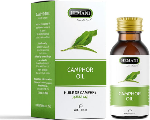 Hemani 30ml (1 Oz) 100% Camphor Oil Fl - Pure Steam Distilled | Cinnamomum Camphora | Natural Aromatic Oil for Massage