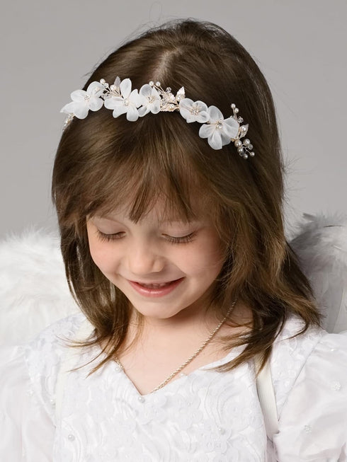 SWEETV Silver Flower Girl Headpiece for Wedding Flower Communion headpiece for girls Flower Girl Headband Princess Crystal Hair Accessories for Birthday Party, First Communion