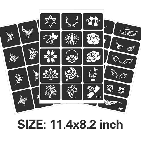 Tattoo Stencils For Kids Teens Adults, 24 Sheets Henna Tattoo Stencil Kit, 400 Tattoos Design, Tattoo Stencils for Real Tattoos, Airbrush Tattoo Stencils, Henna Stencils for Face Hand Finger