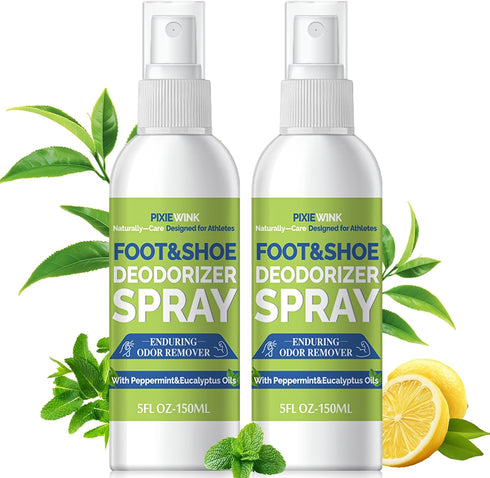 Pixiewink Foot & Shoe Deodorizer Spray, 5 fl.oz Instant Odor Eliminator for Smelly