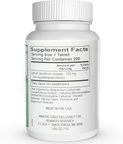 Dr. Hans Nieper Lithium Orotate 5mg, 200 Count, Lab Tested, Vegan Friendly