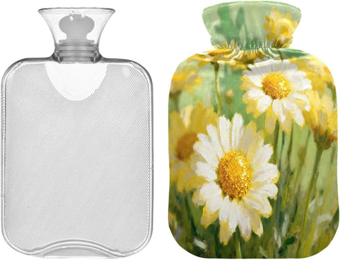 miaozhen Daisy Flower Oil Painting hot Waterbottle with Soft Cover 2L hotwater Bag