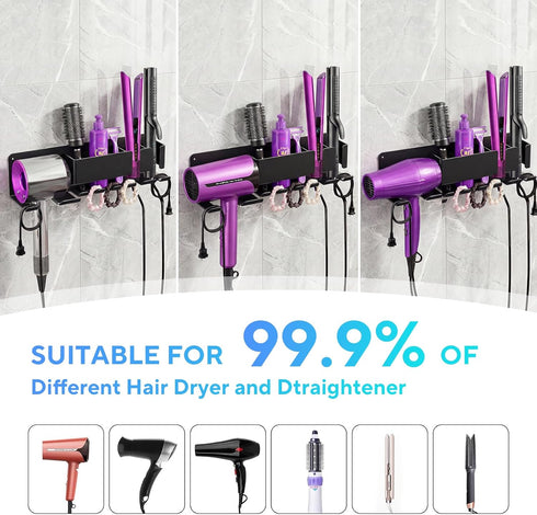 Hair Dryer Holder Wall Mounted, Blow Dryer Holder, Metal Hair Tool Organizer, Curling Iron, Straightener Holder, Hair