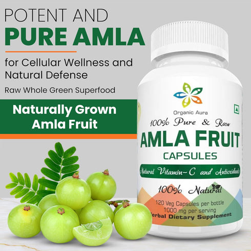 AMLA Capsules - 1000mg per Serving, 120 Veg Capsules - Natural Vitamin C & Antioxidants, Raw Whole Superfood