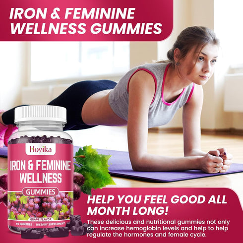 Iron & Hormone Balance for Women Gummies, 25mg Iron Supplement with Multivitamins, Natural Hormonal Support for PMS