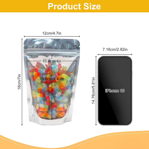 SumDirect Reusable Aluminium Foil Zipper Stand Up Food Pouches, 4.7x7 Inches, 7.6oz, Pack of 50