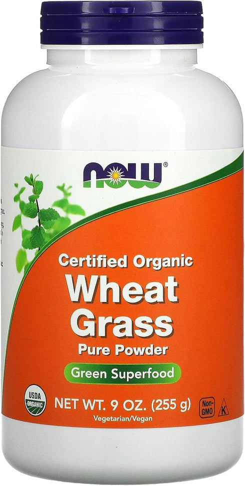 NOW Supplements Organic Non-GMO Wheat Grass Powder, Green Superfood, 9-Ounce