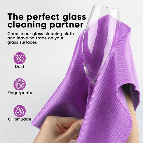 HOMEXCEL Microfiber Cleaning Cloths - 6 PK, Lint-Free, Reusable, Purple, 16x14" for Glass, Windows, Mirrors