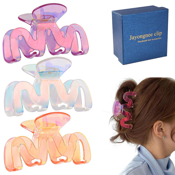 Jayongnee 3Pcs Nonslip Hair Claw Clips for Thick Hair - Multi-colored Claw Clip for Women Thin Hair