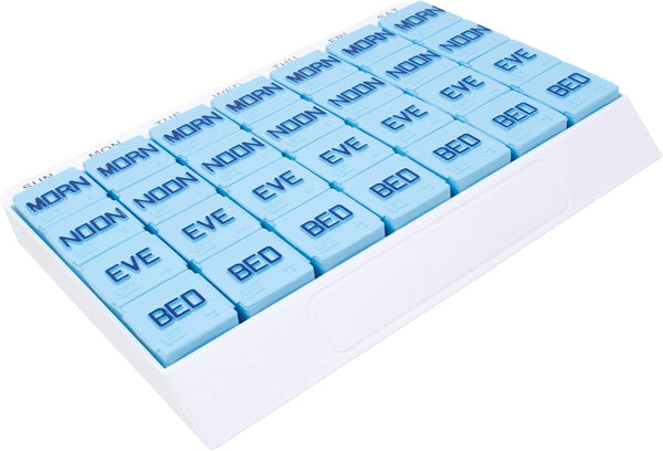 Apex Large 7 Day Weekly Pill Organizer, 4 Times a Day, Easy-Open