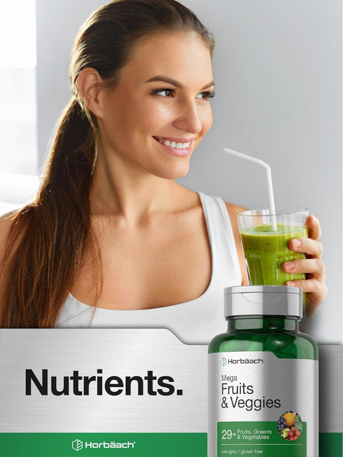 Horbaeach Mega Fruits and Veggies Supplement | 100 Capsules | Vegetarian, Non-GMO, Gluten Free