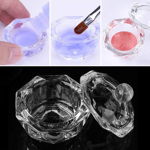 Karlash Nail Art Acrylic Liquid Powder Dappen Dish, Clear Glass Crystal Cup Glassware Tools (Pack of 2)