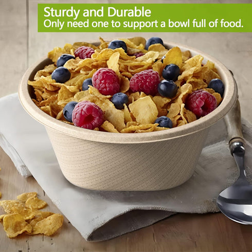 Homestockplus 32 Oz Deep Disposable Paper Bowls, 50 Pack Heavy Duty Compostable Bowls for Soup, Salad, Dessert, Ice