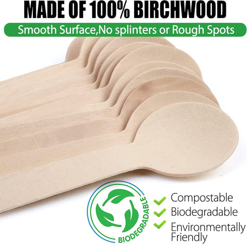 LotFancy Mini Wooden Spoons, Pack of 100, 4 inch Length, Disposable Tasting Spoons, Eco-friendly Birchwood