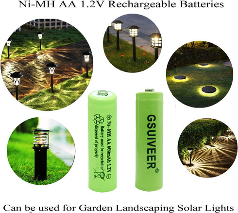 Solar Light AA Ni-mh 600mAh 1.2V Rechargable Batteries AA Rechargeable Batteries for for Solar Lights (20 Pack)