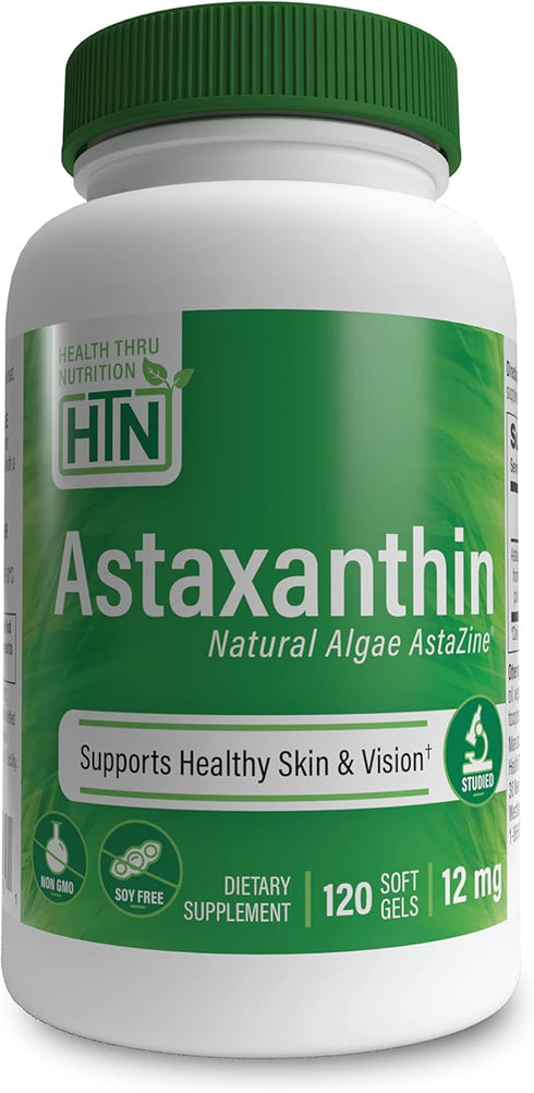 Health Thru Nutrition Astaxanthin Triple Strength - 120 Softgels, 12mg AstaZine from Algae for Skin and Vision Support