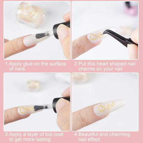 PAGOW 1000pcs 3D Gold Heart Nail Art Metal Charm Kit, Love Small Metallic DIY Studs for Valentine Decoration (5/6mm)