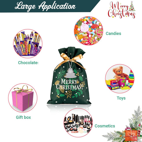 Set 6, 12" 18" OYATON Christmas Drawstring Gift Bags, Fabric Reusable Gift Wrap Bags of Cloth Gift Bags with Ribbon