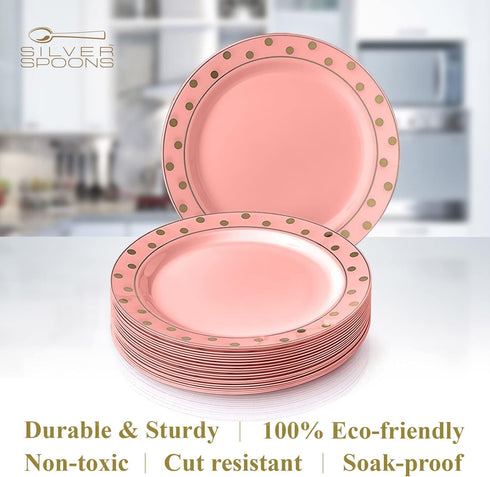 SILVER SPOONS Elegant Disposable Plates, (24 Piece) Heavy Duty Dinner Set 10.25”, Fine Dining Plastic Dishes
