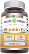 Amazing Formulas Vitamin D3 Cholecalciferol Supplement | 5000 IU Softgels, Non-GMO, Gluten-Free, 180 Count