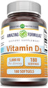 Amazing Formulas Vitamin D3 Cholecalciferol Supplement | 5000 IU Softgels, Non-GMO, Gluten-Free, 180 Count