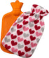 Classic Rubber Hot Water Bottle - Soft Plush Fleece Cover 2000ml for Pain Relief, Multi Hearts