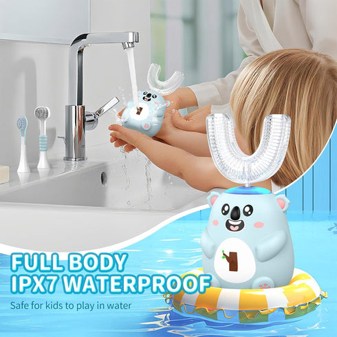 QDCYP Toothbrush,6 Modes,4 Heads,IPX7 360 (6-12 Kids U Shaped Electric Cleaning Brush Waterproof,Automatic Sonic