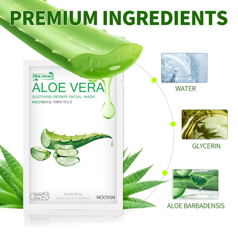 Aloe Vera Face Mask, Hydrating Skincare for Dry, Oily, Sensitive Skin, 10-Pack Moisturizing Facial Masks