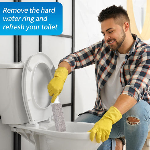 Pumice Stone for Toilet Bowl Cleaning, 2 Piece Pumice Stick with Handle, Cleans Away Limescale, Hard Water Rings