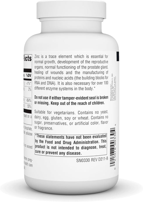 Source Naturals Zinc, Amino Acid Chelate, Dietary Supplement, 50 mg, 250 Tablets