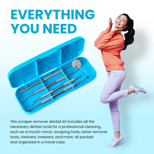 Dental Tools Set for Teeth Cleaning, Stainless Steel Scraper and Mouth Mirror for Plaque and Tartar Removal (Aqua)