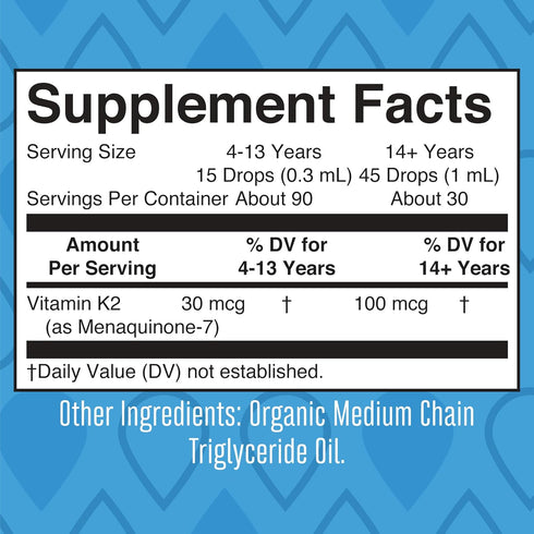 MaryRuth Organics USDA Organic Vitamin K2 MCT Liquid Drops for Adults & Kids | 100 mcg K2 MK7, 1oz