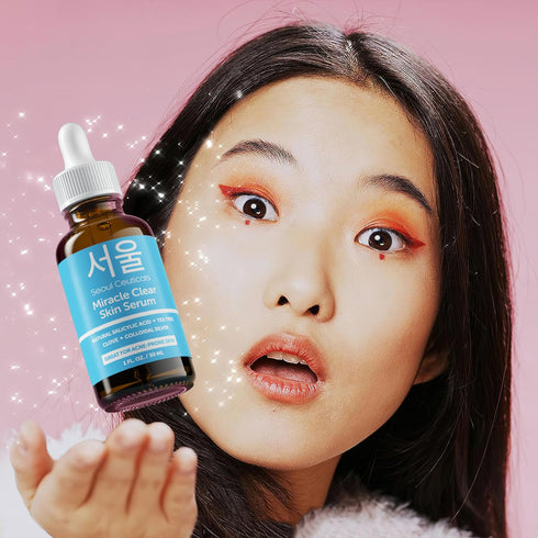 SeoulCeuticals Korean Acne Serum 1oz - Skin Care Treatment for Acne Prone Skin with Salicylic Acid, Tea Tree & Clove