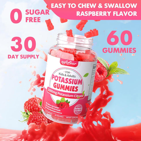 softbear Potassium Gummies for Adults, 1000mg High Potency Organic Potassium Supplement for Muscle Health - 120 Count