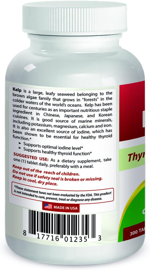 Best Naturals Kelp Supplement, 150 Mcg Tablet, 300 Count