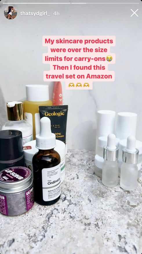Travel Skincare Containers Set - TSA Approved Toiletry Bag & Travel Size Bottles for Serums, Moisturizers & Oils