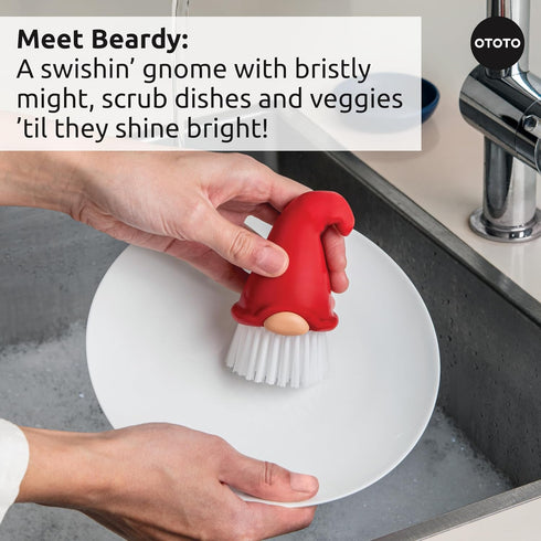 OTOTO Forest Trio Bundle of Beardy, Magic Mushroom, Fun Guy - Gnomes Dish Brush, Fungilicious Kitchen Funnel, Fridge