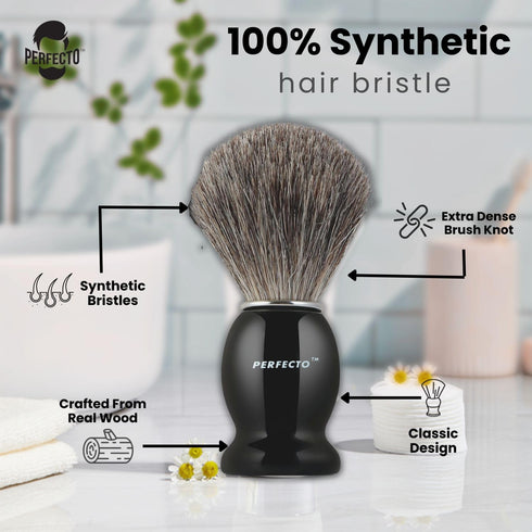 Perfecto Synthetic Bristles Shaving Brush for Men, Engineered for the Best Shave, Barbers Accessories, Gift For Him