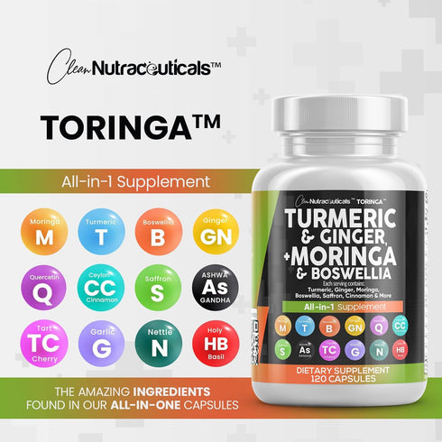 Turmeric Curcumin 30000mg, Ginger 3000mg, Moringa 50000mg, Joint Support Supplement for Women and Men, 120 Caps